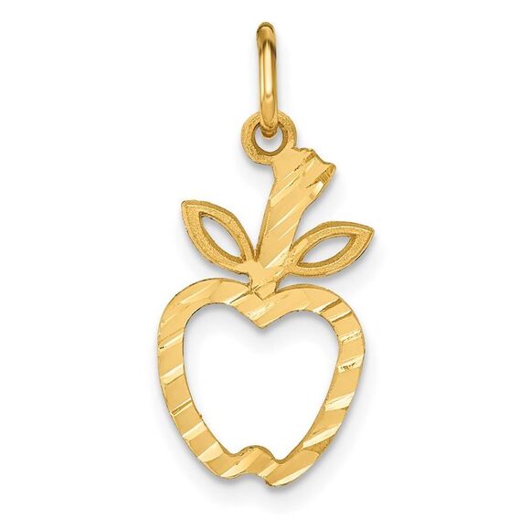 14k Yellow Gold Diamond Cut Apple Silhouette Charm - Picture 1 of 6